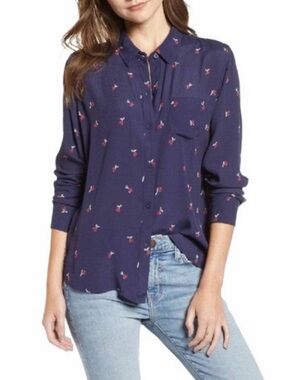 Rails Kate Print Button Up Shirt in Navy Cherries, size s